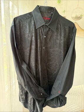 Robert Graham Black Paisley-Embossed Long-Sleeve Dress Shirt